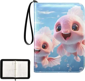 4 Pockets Trading Card Album Holder Book Folder Sports Card Binder Fish Cartoon 2 400 Double Side Pockets for 3 Ring Binder Zipper