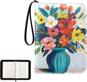 4 Pockets Trading Card Album Holder Book Folder Sports Card Binder Flowers Vase 400 Double Side Pockets for 3 Ring Binder Zipper