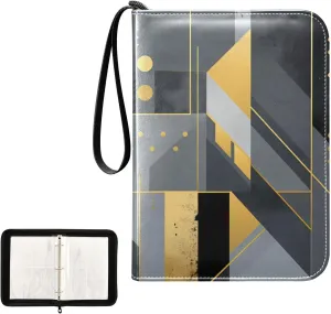 4 Pockets Trading Card Album Holder Book Folder Sports Card Binder Gray Geometric 400 Double Side Pockets for 3 Ring Binder Zipper