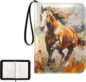 4 Pockets Trading Card Album Holder Book Folder Sports Card Binder Horse Painting 1 400 Double Side Pockets for 3 Ring Binder Zipper