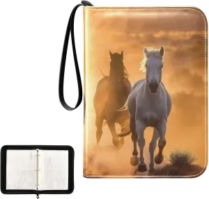 4 Pockets Trading Card Album Holder Book Folder Sports Card Binder Horse Sunset 400 Double Side Pockets for 3 Ring Binder Zipper
