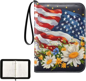 4 Pockets Trading Card Album Holder Book Folder Sports Card Binder Independence Day 4 400 Double Side Pockets for 3 Ring Binder Zipper
