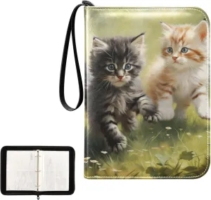 4 Pockets Trading Card Album Holder Book Folder Sports Card Binder Little Cute Cat 400 Double Side Pockets for 3 Ring Binder Zipper