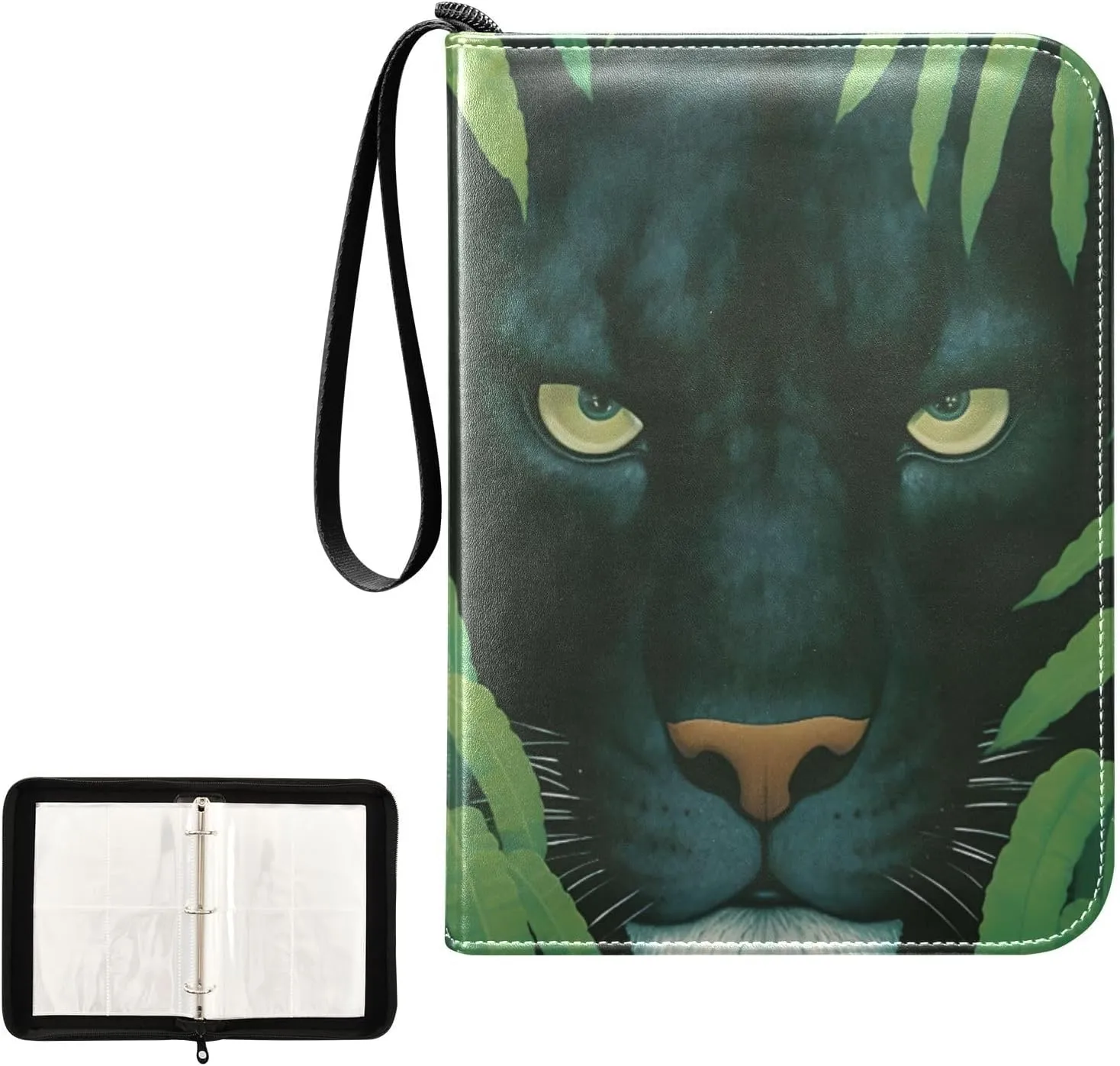 4 Pockets Trading Card Album Holder Book Folder Sports Card Binder Panther Leopard Leaf 400 Double Side Pockets for 3 Ring Binder Zipper