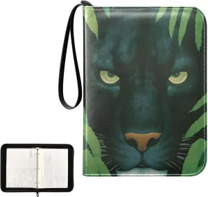 4 Pockets Trading Card Album Holder Book Folder Sports Card Binder Panther Leopard Leaf 400 Double Side Pockets for 3 Ring Binder Zipper