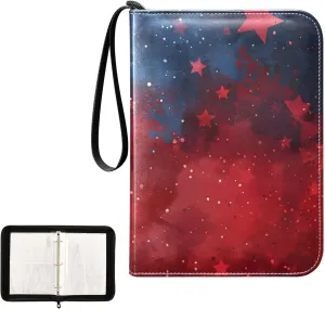 4 Pockets Trading Card Album Holder Book Folder Sports Card Binder Patriotic Star 400 Double Side Pockets for 3 Ring Binder Zipper