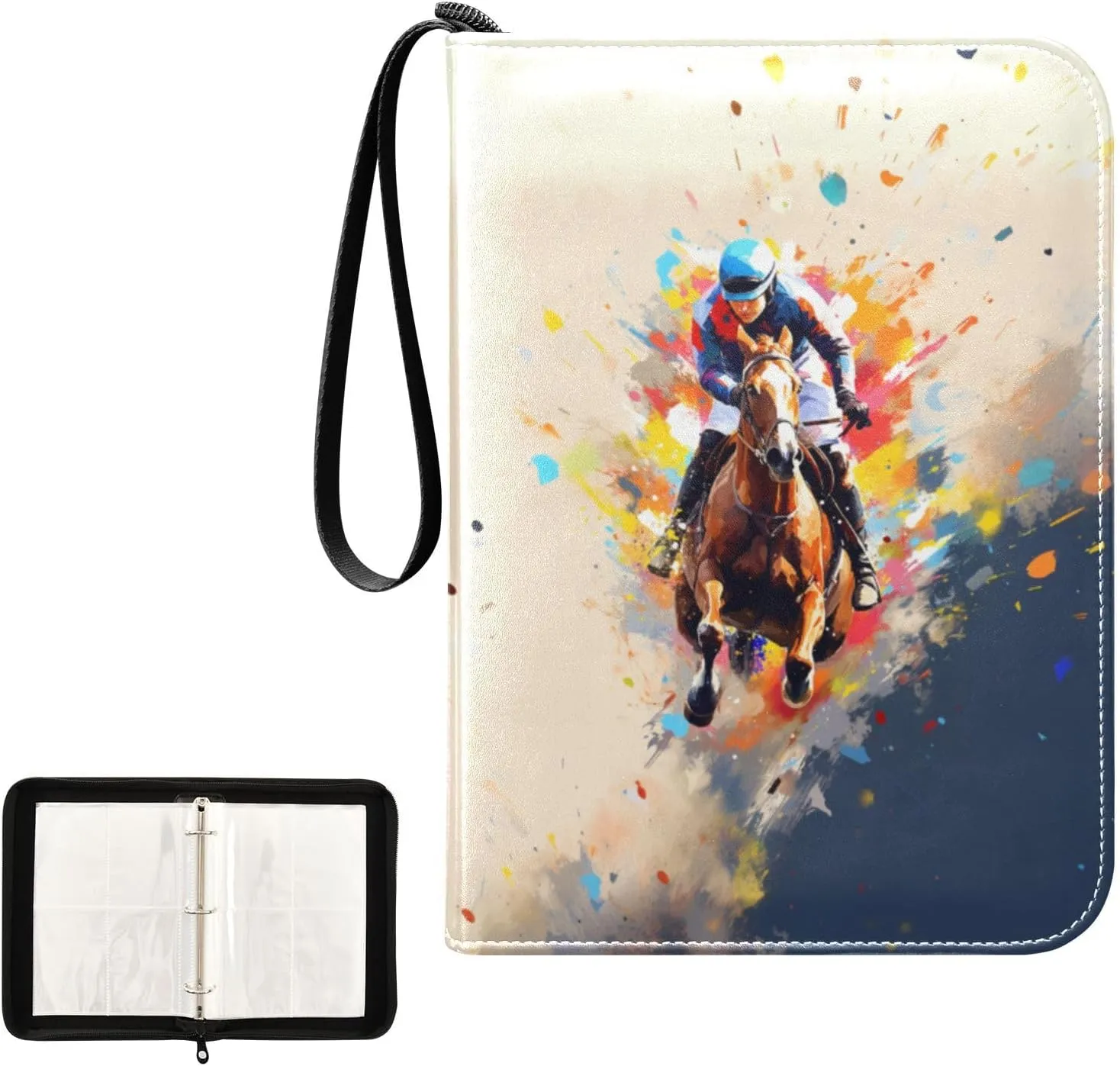 4 Pockets Trading Card Album Holder Book Folder Sports Card Binder Riding Equestrian 1 400 Double Side Pockets for 3 Ring Binder Zipper