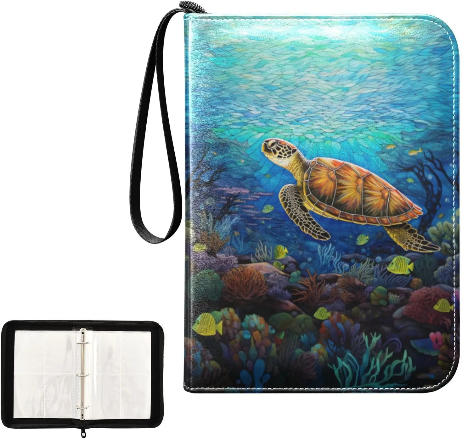 4 Pockets Trading Card Album Holder Book Folder Sports Card Binder Sea Turtle 1 400 Double Side Pockets for 3 Ring Binder Zipper