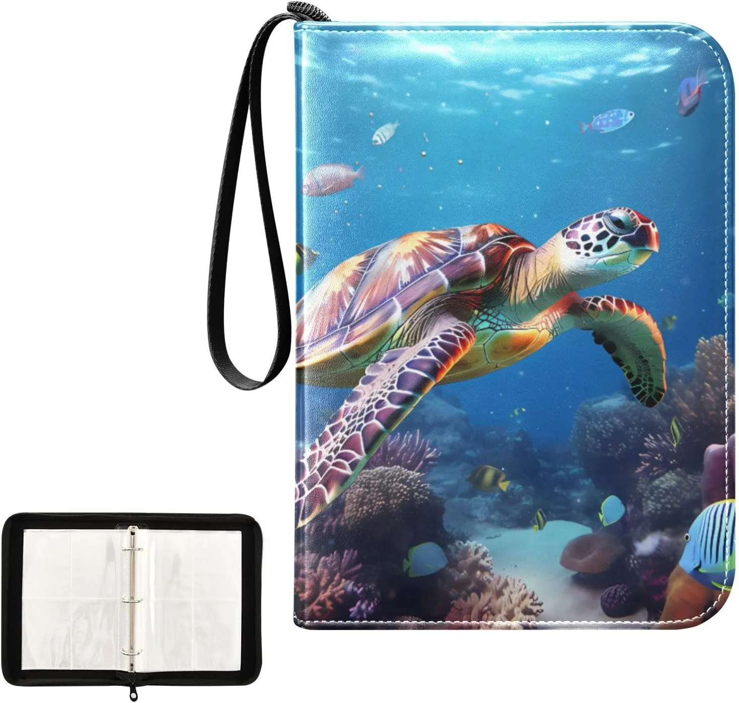 4 Pockets Trading Card Album Holder Book Folder Sports Card Binder Sea Turtle 3 400 Double Side Pockets for 3 Ring Binder Zipper