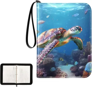4 Pockets Trading Card Album Holder Book Folder Sports Card Binder Sea Turtle 3 400 Double Side Pockets for 3 Ring Binder Zipper