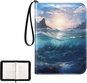 4 Pockets Trading Card Album Holder Book Folder Sports Card Binder Sea Wave 3 400 Double Side Pockets for 3 Ring Binder Zipper