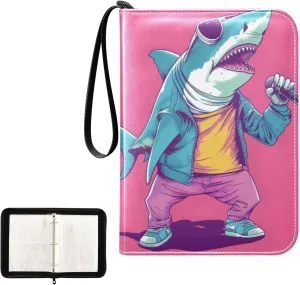 4 Pockets Trading Card Album Holder Book Folder Sports Card Binder Singing Shark 400 Double Side Pockets for 3 Ring Binder Zipper
