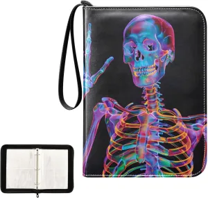 4 Pockets Trading Card Album Holder Book Folder Sports Card Binder Skull Neon 400 Double Side Pockets for 3 Ring Binder Zipper
