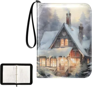 4 Pockets Trading Card Album Holder Book Folder Sports Card Binder Snow Cottage 400 Double Side Pockets for 3 Ring Binder Zipper