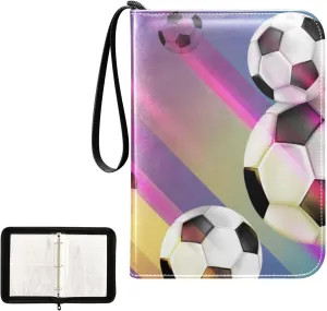 4 Pockets Trading Card Album Holder Book Folder Sports Card Binder Soccer Football Pattern 400 Double Side Pockets for 3 Ring Binder Zipper