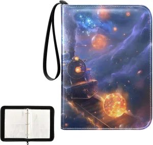 4 Pockets Trading Card Album Holder Book Folder Sports Card Binder Space Train 400 Double Side Pockets for 3 Ring Binder Zipper