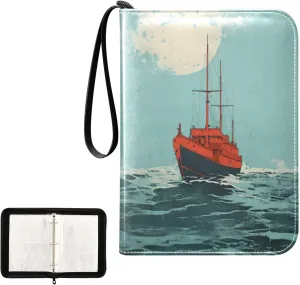 4 Pockets Trading Card Album Holder Book Folder Sports Card Binder Steamship 400 Double Side Pockets for 3 Ring Binder Zipper