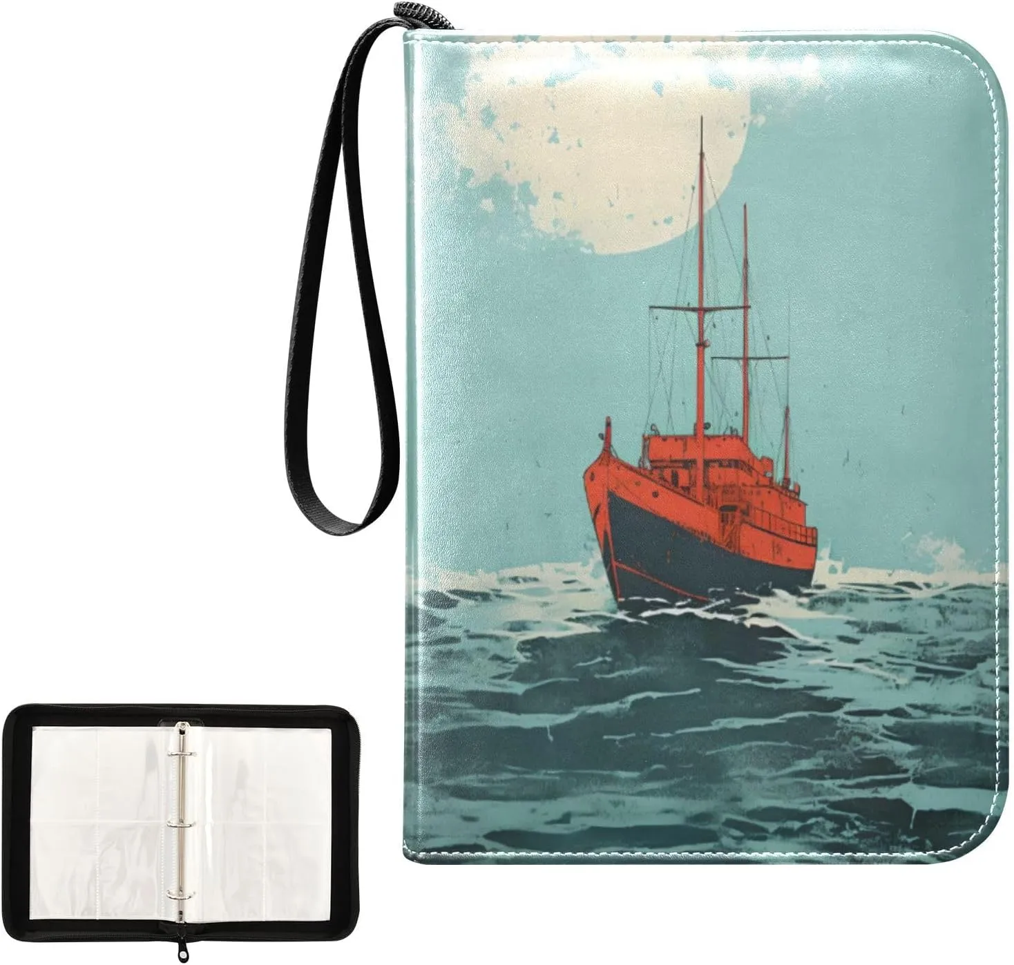 4 Pockets Trading Card Album Holder Book Folder Sports Card Binder Steamship 400 Double Side Pockets for 3 Ring Binder Zipper