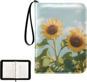 4 Pockets Trading Card Album Holder Book Folder Sports Card Binder Sunflowers Retro 400 Double Side Pockets for 3 Ring Binder Zipper