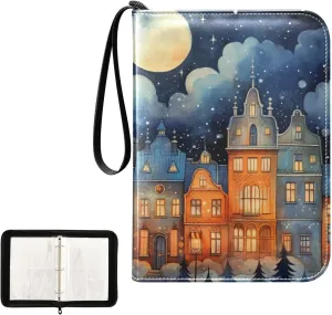 4 Pockets Trading Card Album Holder Book Folder Sports Card Binder Sweet Dream Painting 400 Double Side Pockets for 3 Ring Binder Zipper
