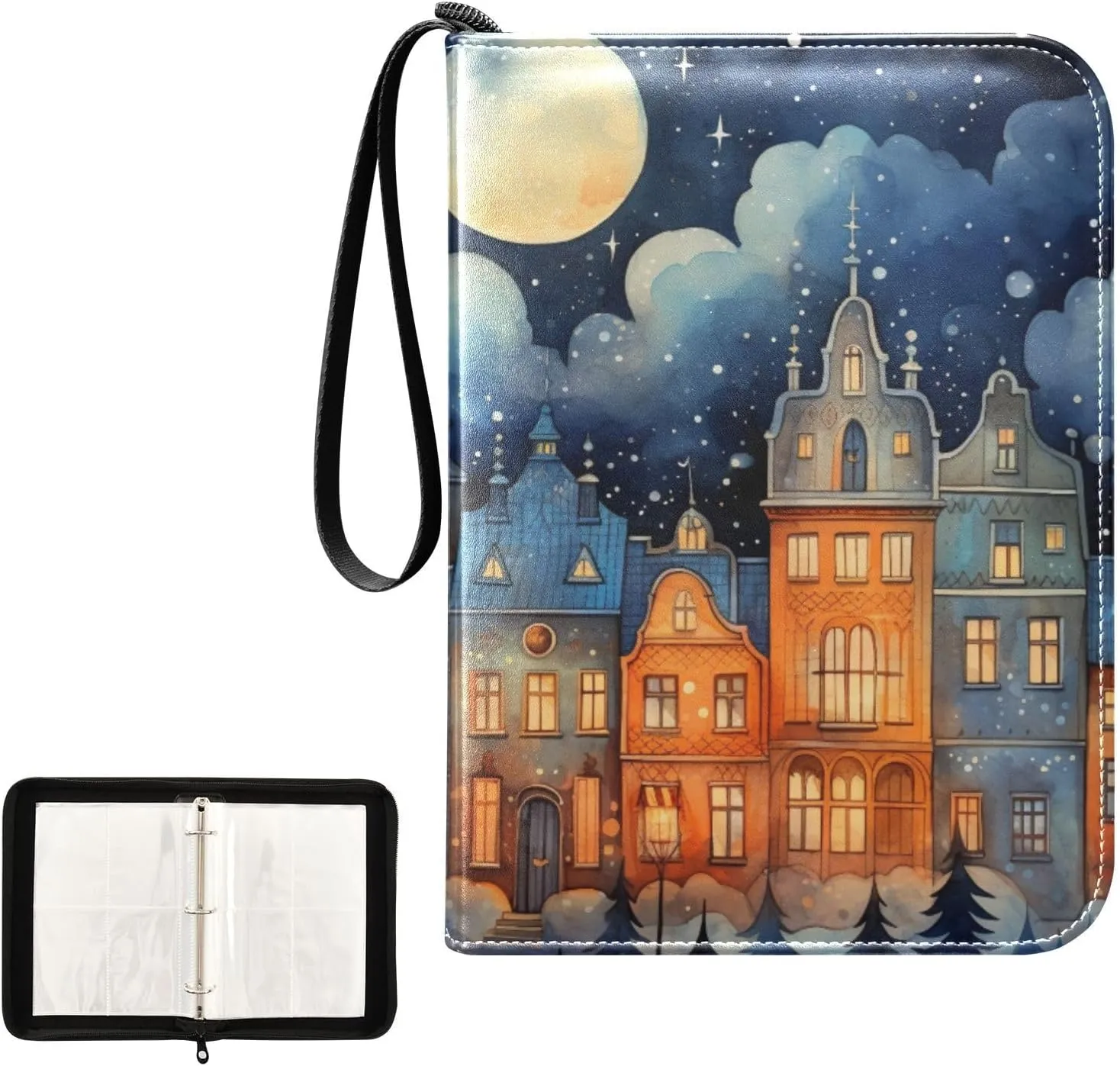 4 Pockets Trading Card Album Holder Book Folder Sports Card Binder Sweet Dream Painting 400 Double Side Pockets for 3 Ring Binder Zipper