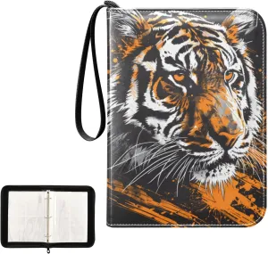 4 Pockets Trading Card Album Holder Book Folder Sports Card Binder Tiger Scratches 400 Double Side Pockets for 3 Ring Binder Zipper