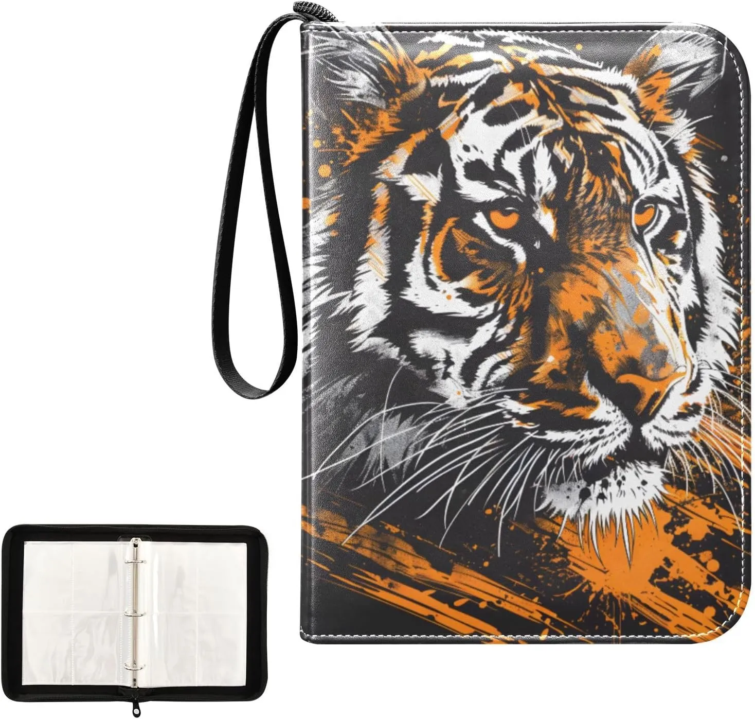 4 Pockets Trading Card Album Holder Book Folder Sports Card Binder Tiger Scratches 400 Double Side Pockets for 3 Ring Binder Zipper