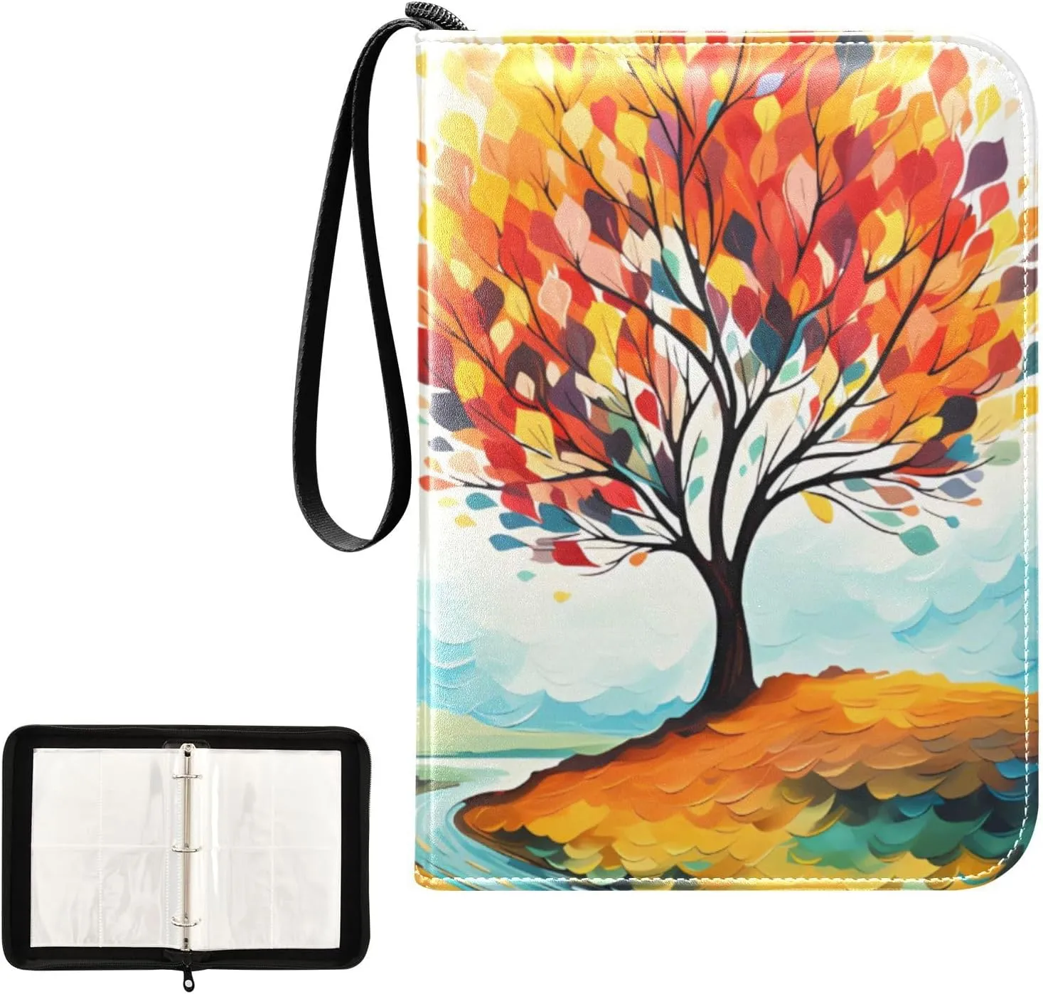 4 Pockets Trading Card Album Holder Book Folder Sports Card Binder Tree Geometric 400 Double Side Pockets for 3 Ring Binder Zipper