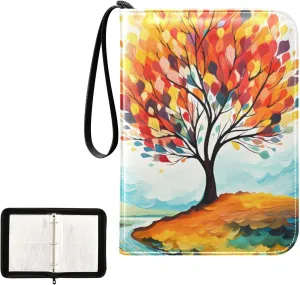 4 Pockets Trading Card Album Holder Book Folder Sports Card Binder Tree Geometric 400 Double Side Pockets for 3 Ring Binder Zipper