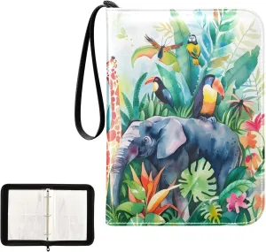 4 Pockets Trading Card Album Holder Book Folder Sports Card Binder Wildlife Rainforest 400 Double Side Pockets for 3 Ring Binder Zipper