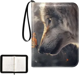 4 Pockets Trading Card Album Holder Book Folder Sports Card Binder Wolf Butterfly 400 Double Side Pockets for 3 Ring Binder Zipper