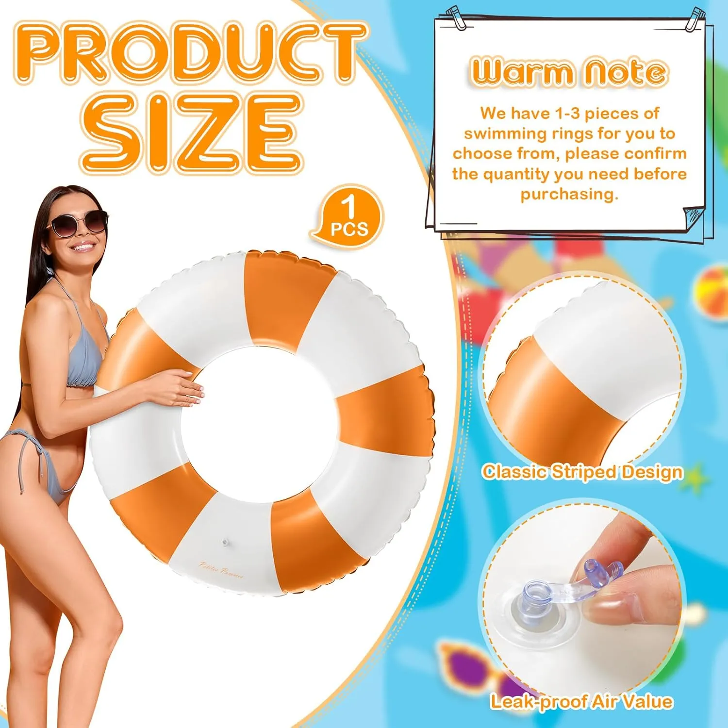 47.24 Inch Jumbo Pool Floats Striped Pool Rings Swimming Ring Inflatable Tube Pool Tube for Adult Swimming Pool Summer Beach Bachelorette Wedding Party Decor