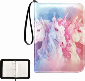 4 Pockets Trading Card Album Holder Book Folder Sports Card Binder 3 Unicorns 400 Double Side Pockets for 3 Ring Binder Zipper