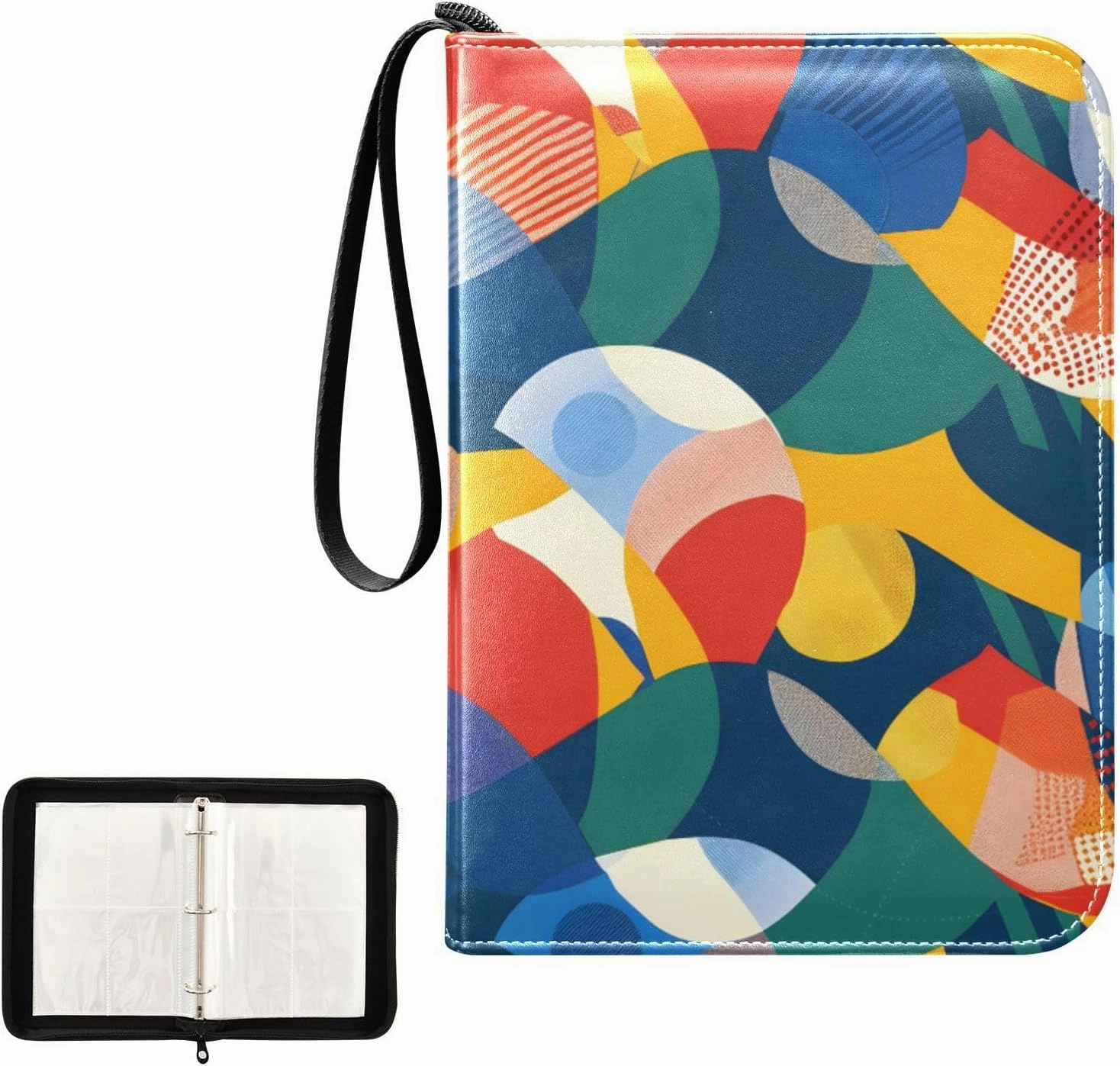 4 Pockets Trading Card Album Holder Book Folder Sports Card Binder Abstract Color 400 Double Side Pockets for 3 Ring Binder Zipper