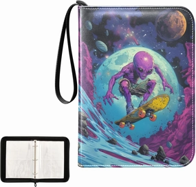 4 Pockets Trading Card Album Holder Book Folder Sports Card Binder Alien Skateboard 400 Double Side Pockets for 3 Ring Binder Zipper