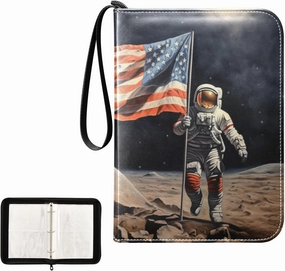 4 Pockets Trading Card Album Holder Book Folder Sports Card Binder American Cosmonaut Astronaut 400 Double Side Pockets for 3 Ring Binder Zipper