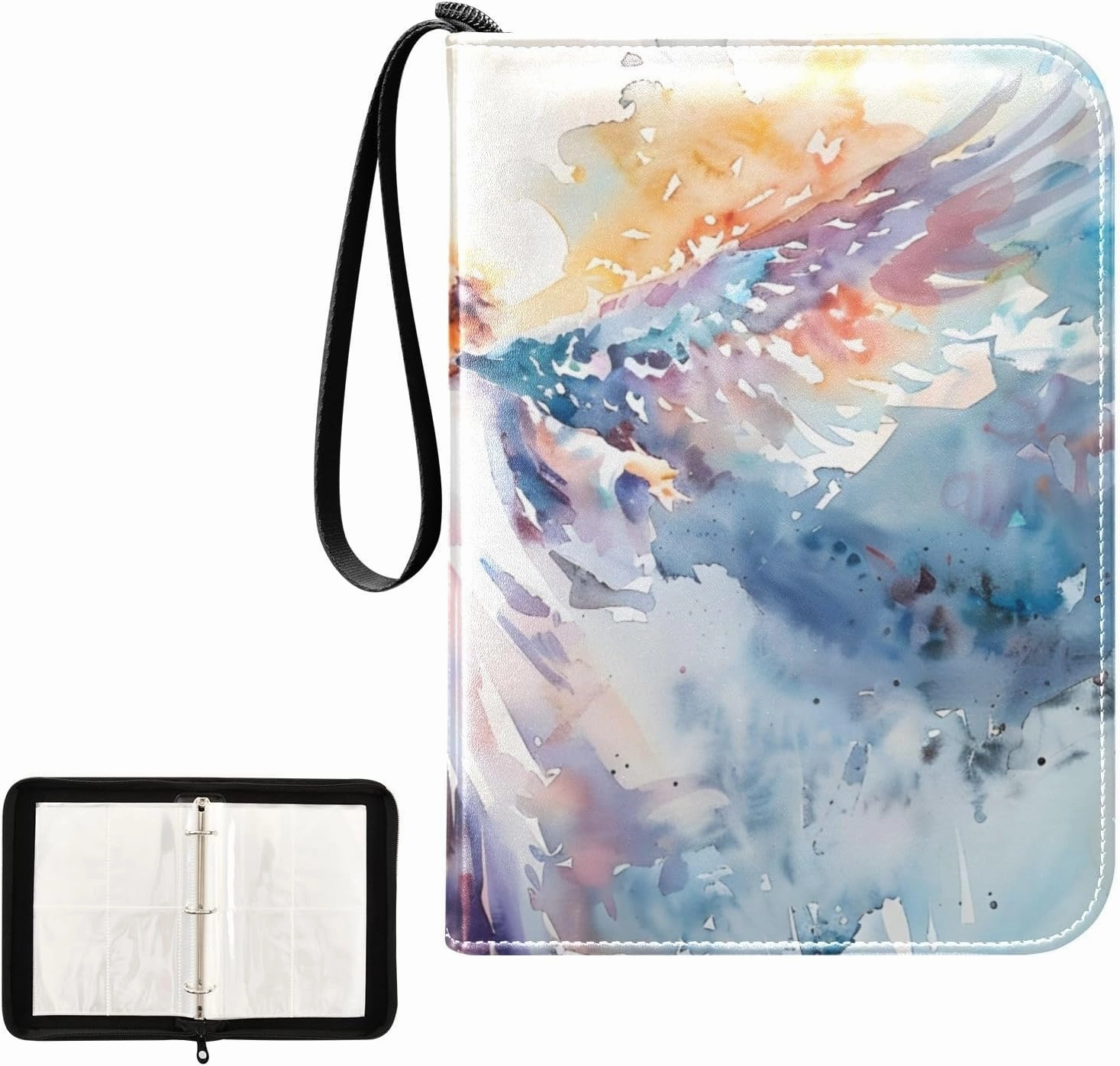 4 Pockets Trading Card Album Holder Book Folder Sports Card Binder Angels Watercolor 400 Double Side Pockets for 3 Ring Binder Zipper