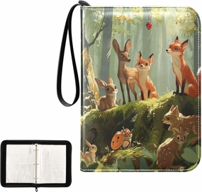 4 Pockets Trading Card Album Holder Book Folder Sports Card Binder Animal Forest 400 Double Side Pockets for 3 Ring Binder Zipper