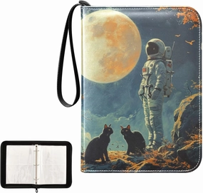 4 Pockets Trading Card Album Holder Book Folder Sports Card Binder Astronaut 18 400 Double Side Pockets for 3 Ring Binder Zipper