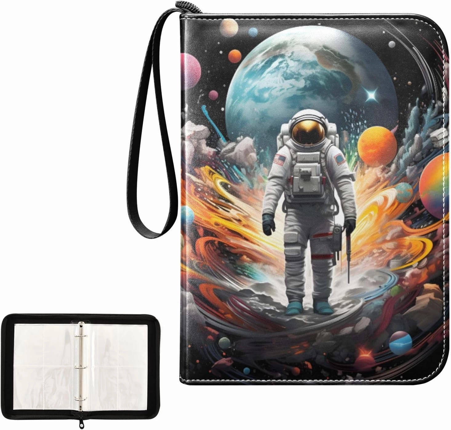 4 Pockets Trading Card Album Holder Book Folder Sports Card Binder Astronaut 7 400 Double Side Pockets for 3 Ring Binder Zipper