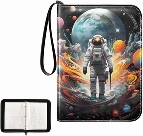4 Pockets Trading Card Album Holder Book Folder Sports Card Binder Astronaut 7 400 Double Side Pockets for 3 Ring Binder Zipper
