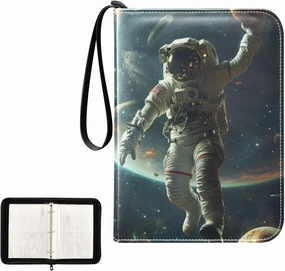 4 Pockets Trading Card Album Holder Book Folder Sports Card Binder Astronaut Basketball 400 Double Side Pockets for 3 Ring Binder Zipper