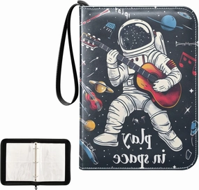 4 Pockets Trading Card Album Holder Book Folder Sports Card Binder Astronaut Guitar 400 Double Side Pockets for 3 Ring Binder Zipper