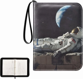 4 Pockets Trading Card Album Holder Book Folder Sports Card Binder Astronaut Moon 400 Double Side Pockets for 3 Ring Binder Zipper