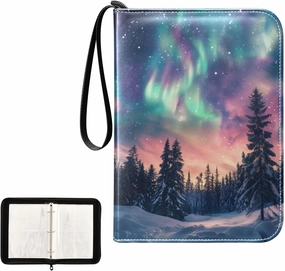 4 Pockets Trading Card Album Holder Book Folder Sports Card Binder Aurora Light 400 Double Side Pockets for 3 Ring Binder Zipper