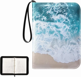 4 Pockets Trading Card Album Holder Book Folder Sports Card Binder Beach Waves 400 Double Side Pockets for 3 Ring Binder Zipper