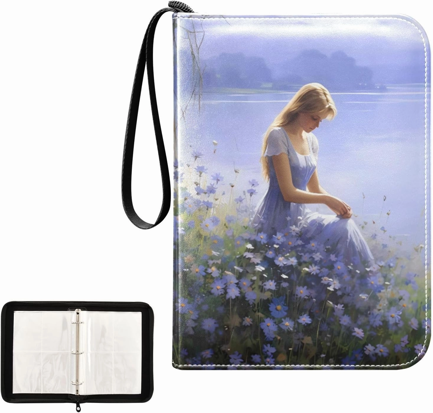 4 Pockets Trading Card Album Holder Book Folder Sports Card Binder Beautiful 400 Double Side Pockets for 3 Ring Binder Zipper