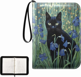 4 Pockets Trading Card Album Holder Book Folder Sports Card Binder Black Cat Iris 400 Double Side Pockets for 3 Ring Binder Zipper