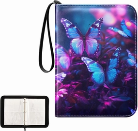 4 Pockets Trading Card Album Holder Book Folder Sports Card Binder Blue Butterfly 4 400 Double Side Pockets for 3 Ring Binder Zipper
