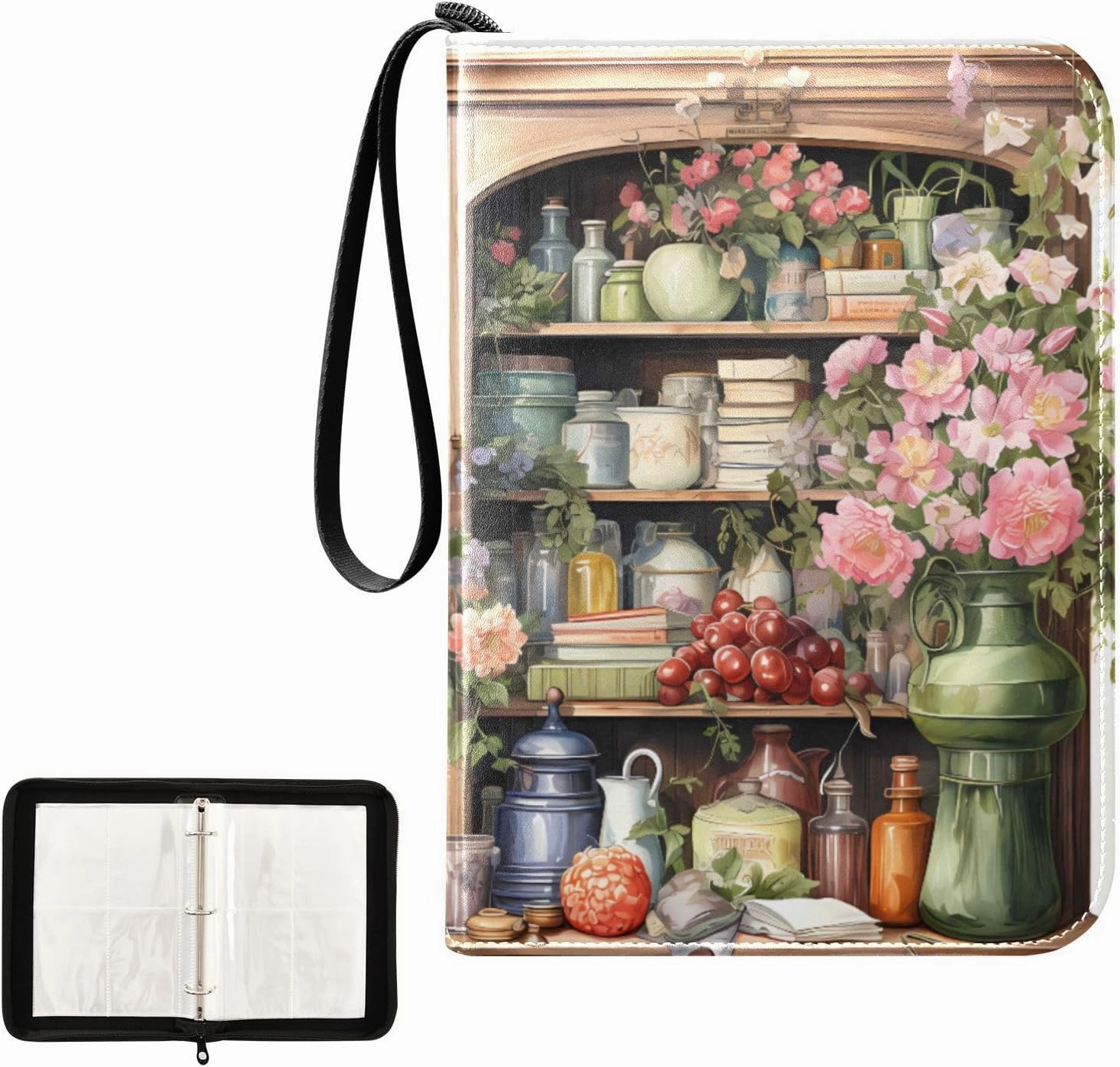 4 Pockets Trading Card Album Holder Book Folder Sports Card Binder Bookshelf Bookrack Bookcase 400 Double Side Pockets for 3 Ring Binder Zipper